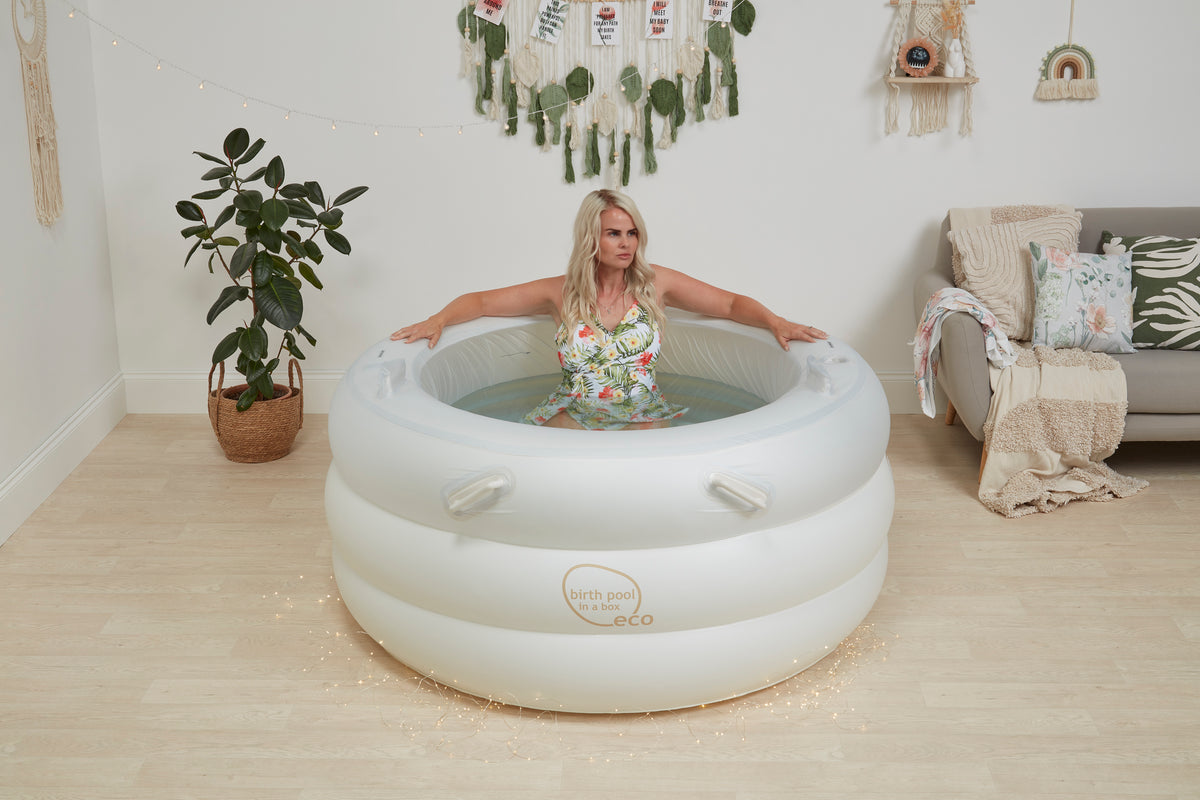 Inflatable birth pool prepared for home water birth